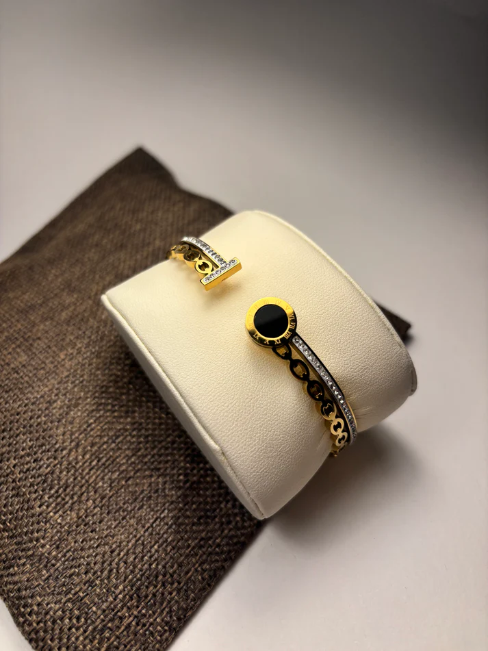 Sleek Black and Gold Cuff Bracelet